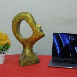 Stunning Golden Abstract Face Sculpture with Green Tint Height 16 inches