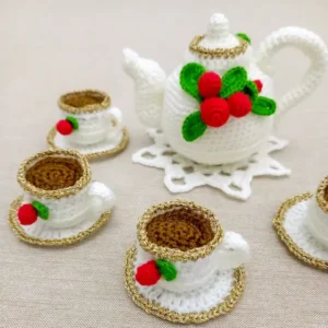 Charming Cranberry Tea-Time Crochet Set – A Delightful Playtime Companion