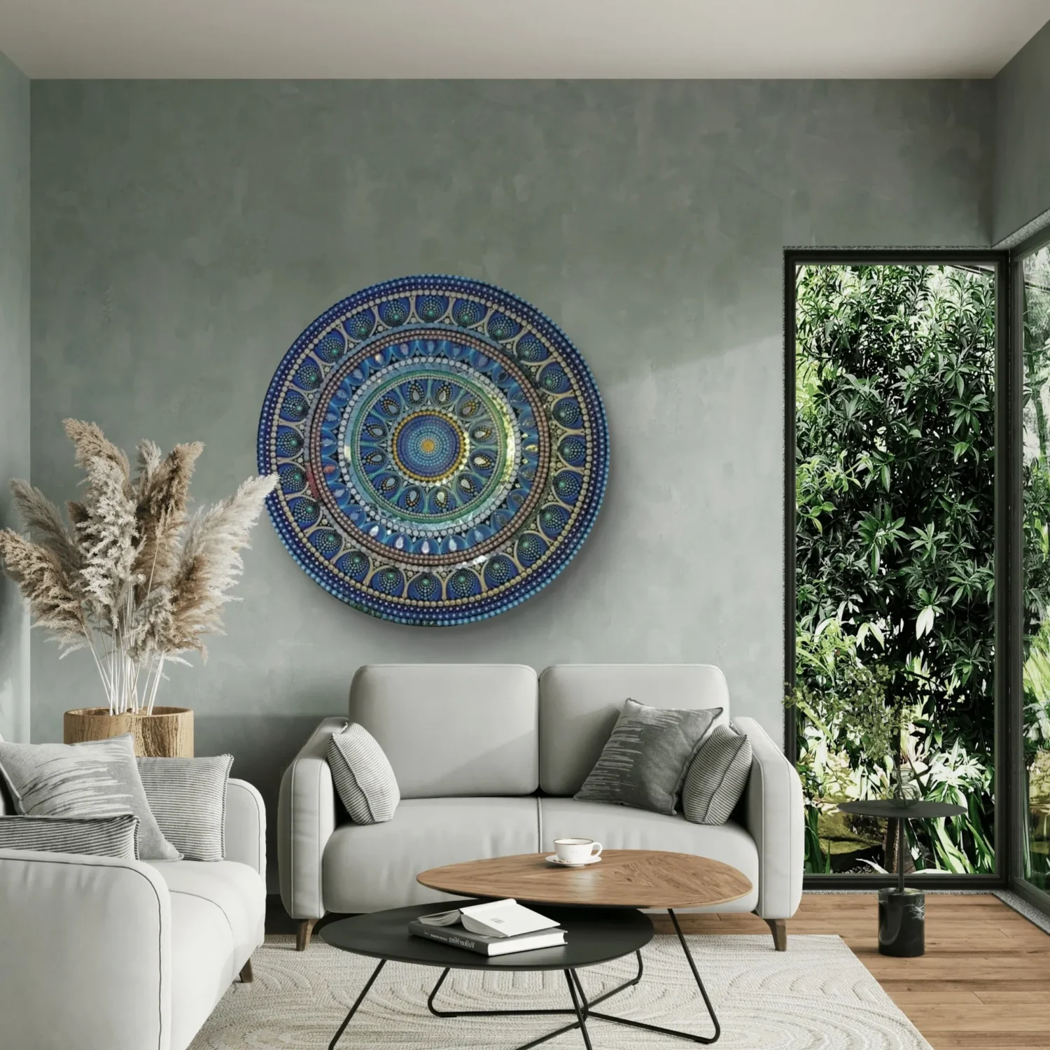 Elegant Blue Mandala Art Hand-Painted Wall Decor - Image 3